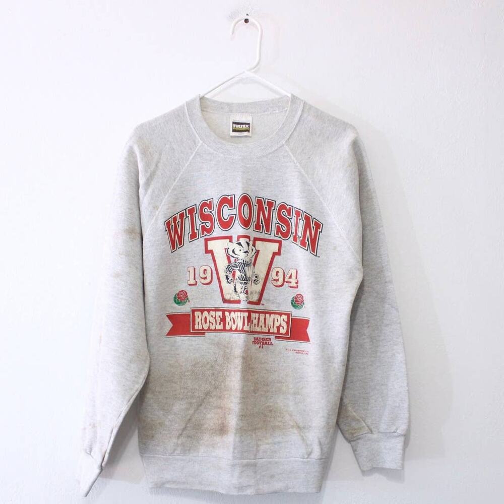 Vintage 1994 Wisconsin Badgers Rose Bowl Gray Distressed Sweatshirt Large